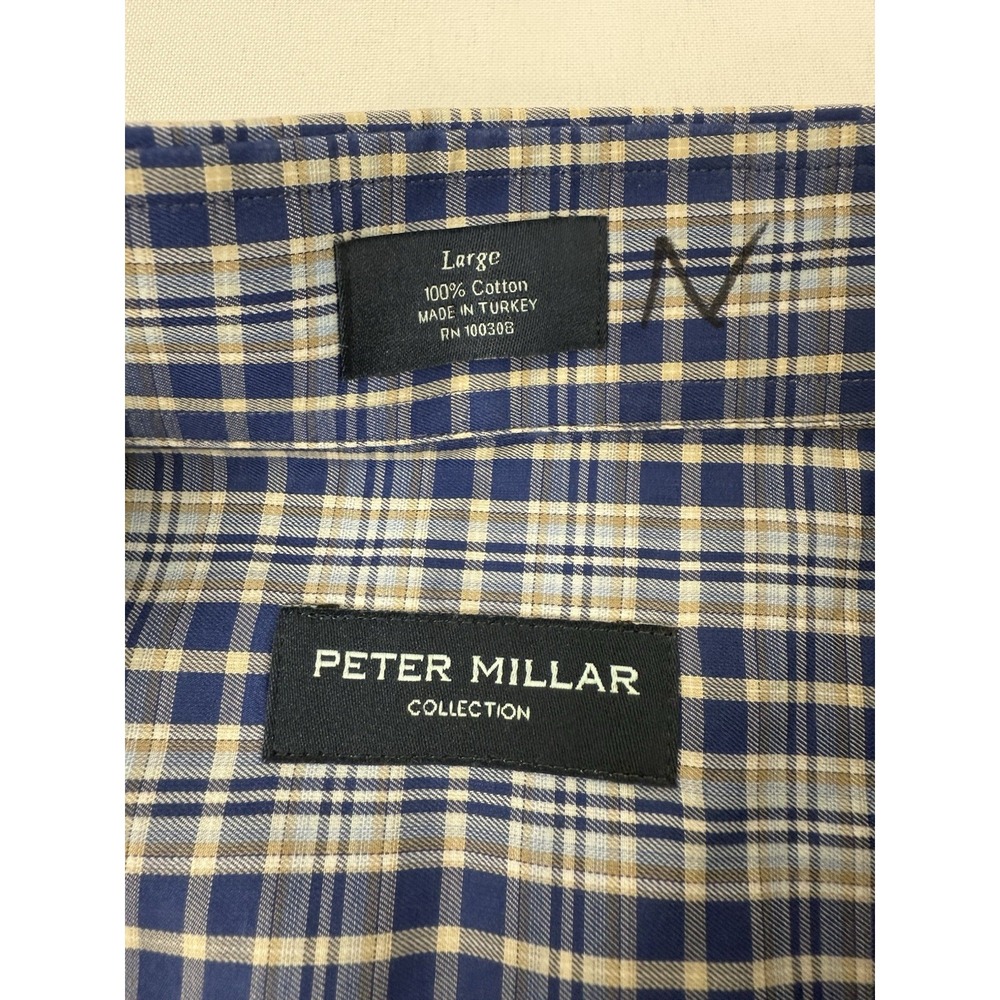 Peter Millar Collection Blue Plaid Long Sleeve Button Front Shirt Mens Size L - Picture 4 of 11